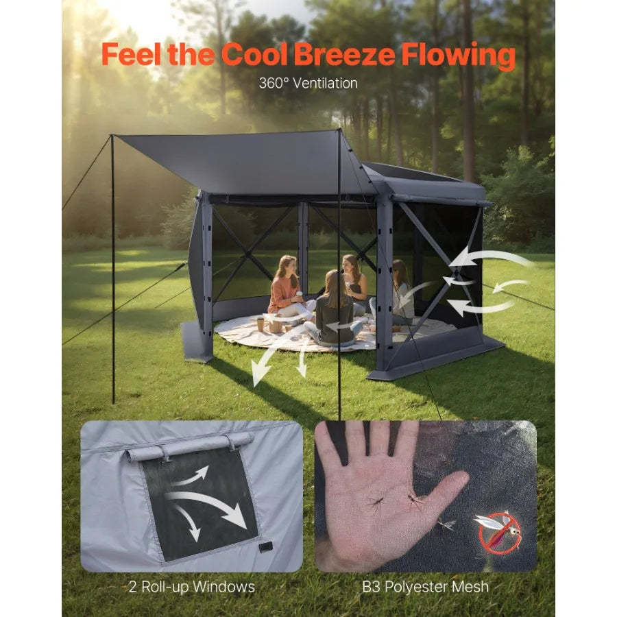 12 x 12 ft Pop Up Gazebo Screen Tent 6-Sided Large Camping Canopy