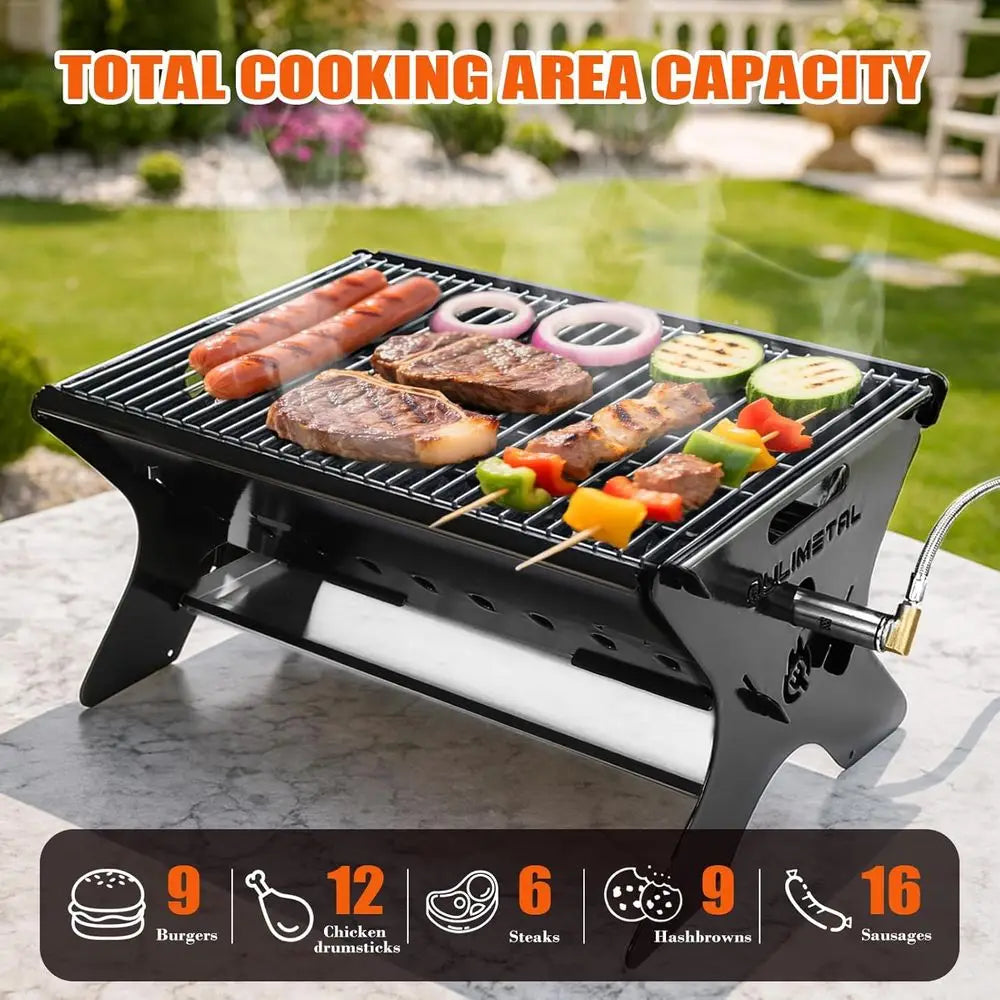 Portable Outdoor BBQ Grill Durable Charcoal/Gas with Carry Bag